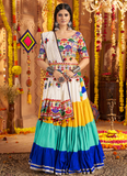 Real Mirror Gamthi Work Viscose Cotton Multi Color Traditional Lehenga
