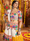 Real Mirror Gamthi Work Viscose Cotton Multi Color Traditional Lehenga