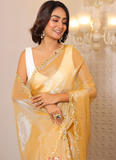 Real Mirror Work Haldi Special Yellow Organza Saree And Blouse