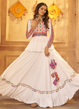 Real Mirror Work Viscose Rayon White Lehenga Choli For Navratri