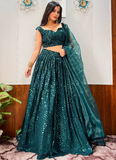 Reception Wear Georgette Heavy Sequins Work Green Lehenga Choli