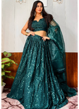 Reception Wear Georgette Heavy Sequins Work Green Lehenga Choli