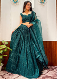 Reception Wear Georgette Heavy Sequins Work Green Lehenga Choli