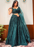 Reception Wear Georgette Heavy Sequins Work Green Lehenga Choli