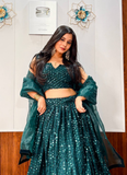 Reception Wear Georgette Heavy Sequins Work Green Lehenga Choli