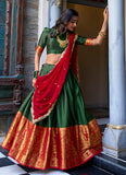 Red And Green Silk Zari Weaving Work Half Saree Lehenga Choli