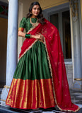 Red And Green Silk Zari Weaving Work Half Saree Lehenga Choli