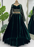 Rich Looking Bottle Green Sequence Work Velvet Lehenga Choli For Party