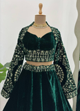 Rich Looking Bottle Green Sequence Work Velvet Lehenga Choli For Party