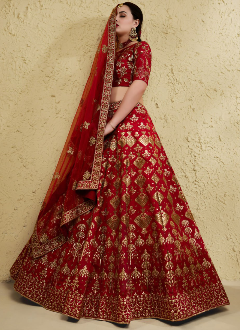 Royal Red Bridal Wear Art Silk Sequence Embroidered Lehenga Choli