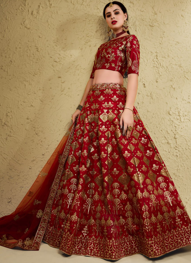 Royal Red Bridal Wear Art Silk Sequence Embroidered Lehenga Choli