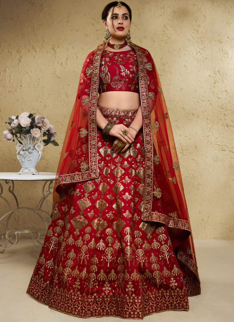 Royal Red Bridal Wear Art Silk Sequence Embroidered Lehenga Choli