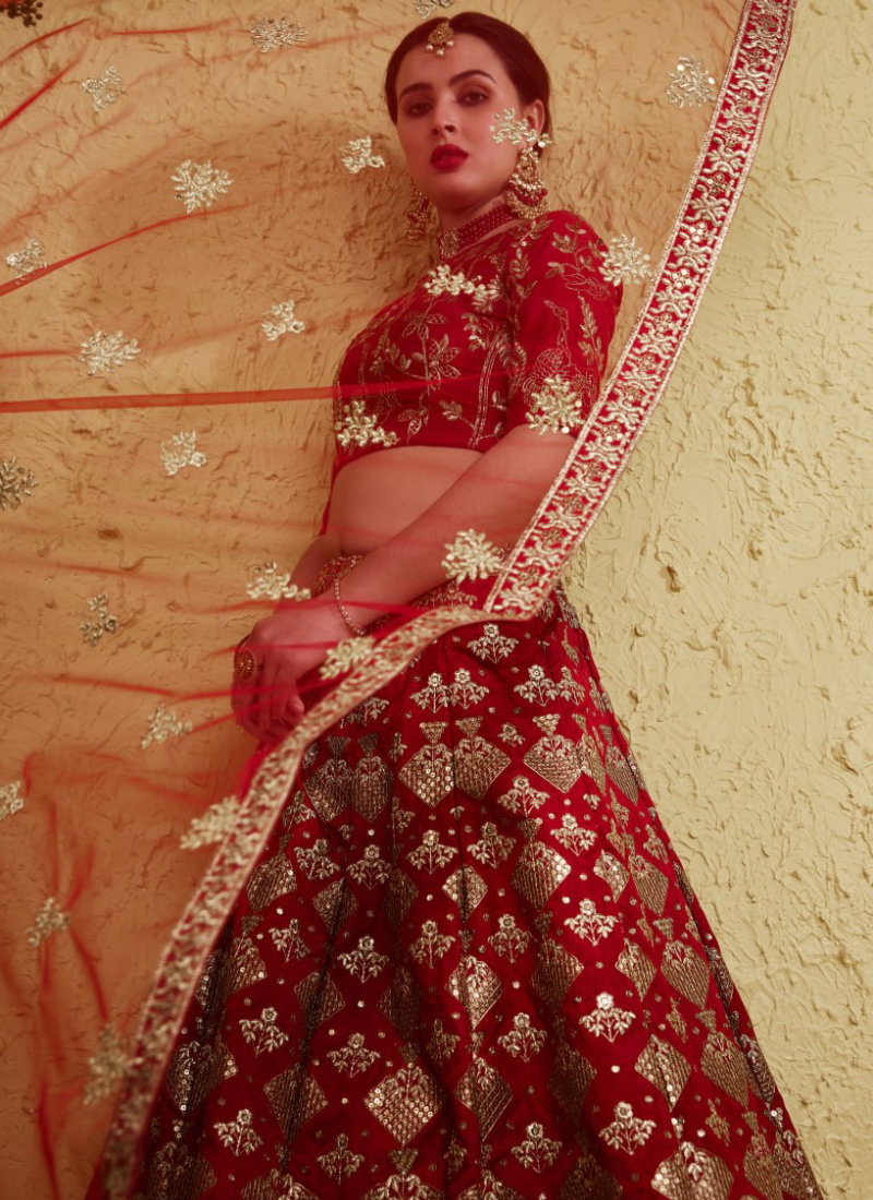 Royal Red Bridal Wear Art Silk Sequence Embroidered Lehenga Choli
