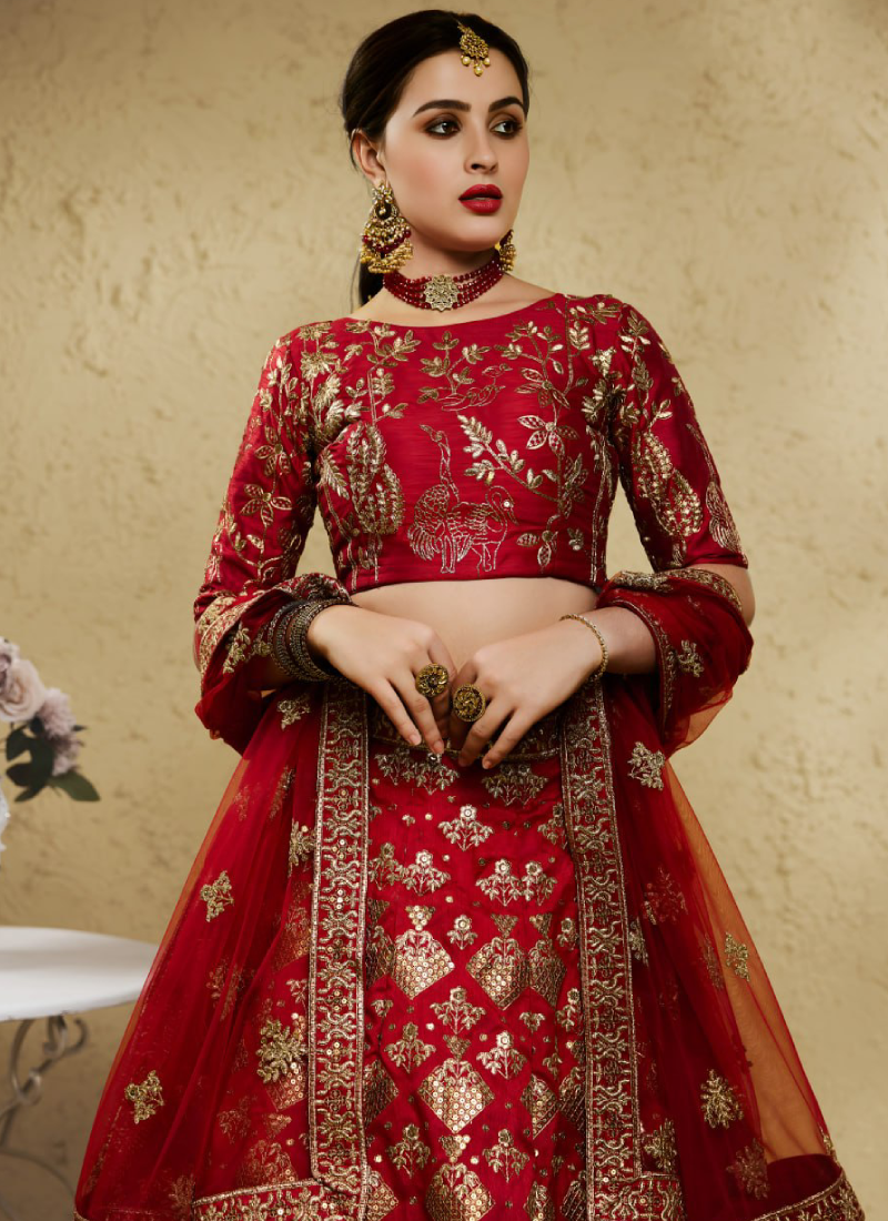 Royal Red Bridal Wear Art Silk Sequence Embroidered Lehenga Choli