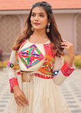 Ruffle Style Cotton Off White Navratri Special Lehenga Choli With Koti