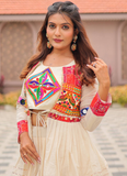 Ruffle Style Cotton Off White Navratri Special Lehenga Choli With Koti