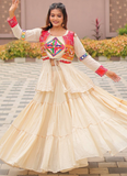 Ruffle Style Cotton Off White Navratri Special Lehenga Choli With Koti