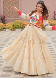Ruffle Style Cotton Off White Navratri Special Lehenga Choli With Koti