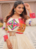 Ruffle Style Cotton Off White Navratri Special Lehenga Choli With Koti
