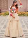 Ruffle Style Cotton Off White Navratri Special Lehenga Choli With Koti
