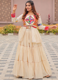 Ruffle Style Cotton Off White Navratri Special Lehenga Choli With Koti