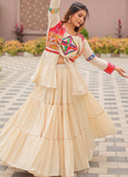 Ruffle Style Cotton Off White Navratri Special Lehenga Choli With Koti