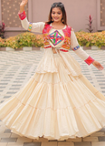 Ruffle Style Cotton Off White Navratri Special Lehenga Choli With Koti