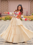 Ruffle Style Cotton Off White Navratri Special Lehenga Choli With Koti