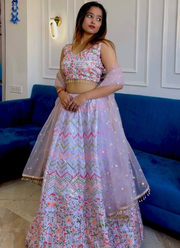 Satin Silk Multi Thread Work Light Purple Lehenga Choli With Dupatta