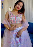 Satin Silk Multi Thread Work Light Purple Lehenga Choli With Dupatta