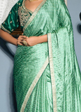 Sea Green Viscose Satin Zari Weaving Festive Saree With Blouse