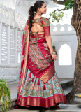 Sea Green Kalamkari Printed Dola Silk Lehenga Choli For Navratri