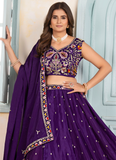 Sequence Embroidered Chinon Silk Purple Wedding Wear Lehenga Choli