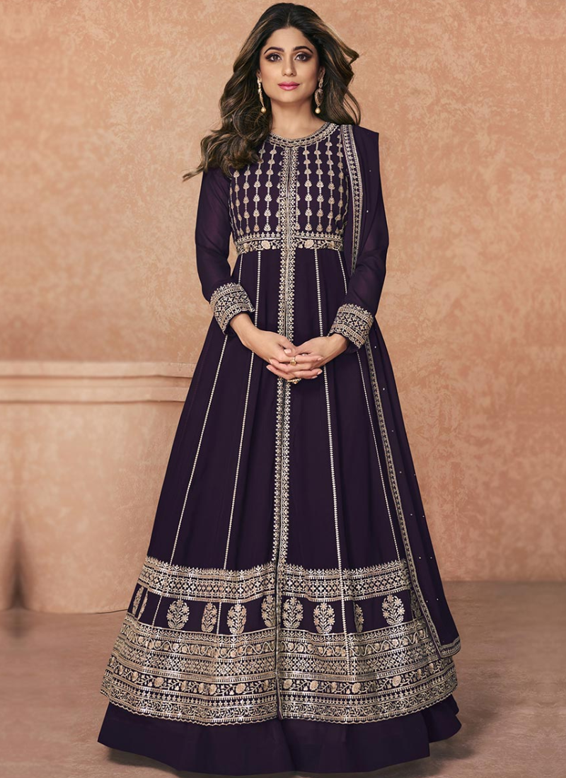 Sequence Embroidered Dark Purple Designer Bollywood Anarkali Suit