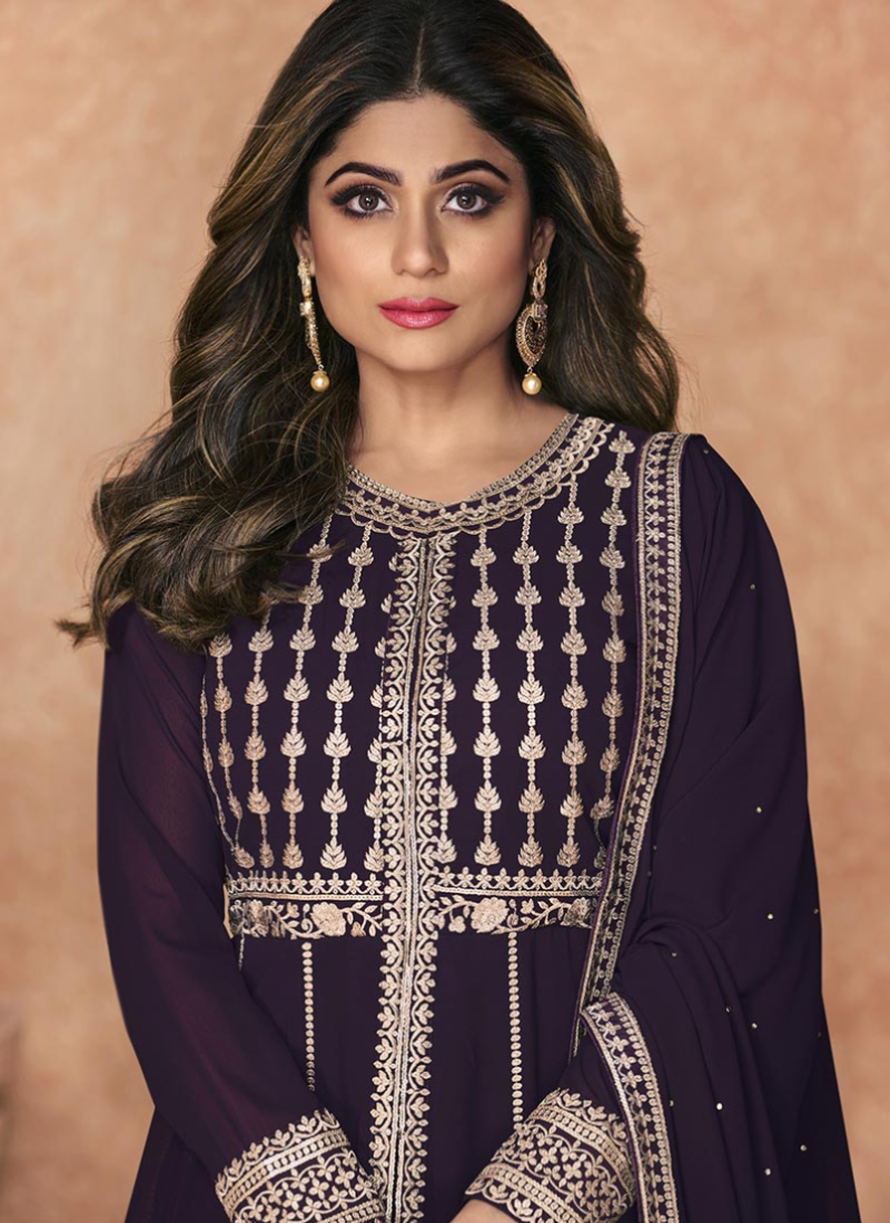Sequence Embroidered Dark Purple Designer Bollywood Anarkali Suit