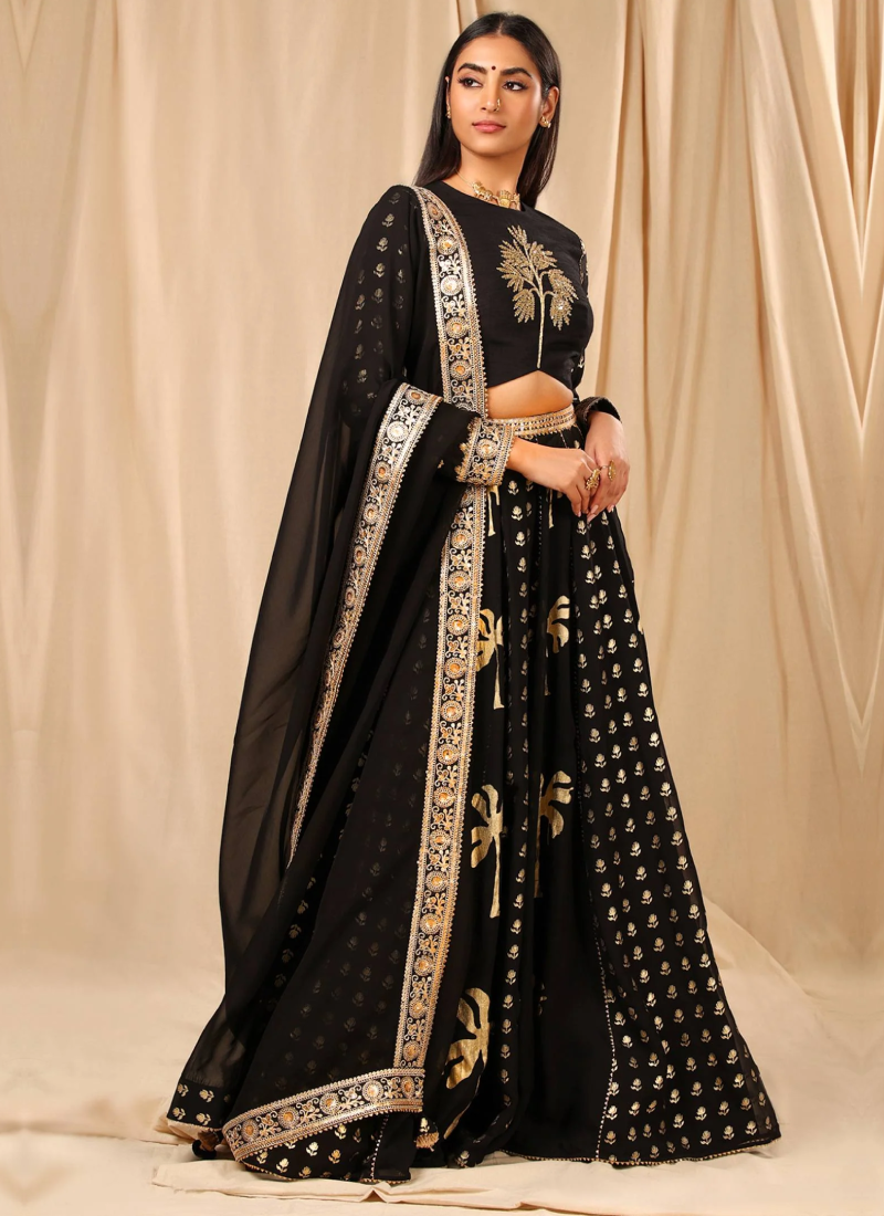 Sequence Embroidered Georgette Black Party Wear Lehenga Choli