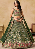 Sequence Embroidered Georgette Green Mehendi Function Lehenga Choli