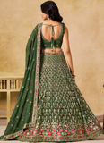 Sequence Embroidered Georgette Green Mehendi Function Lehenga Choli