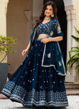 Sequence Embroidered Georgette Teal Blue Wedding Wear Lehenga Choli