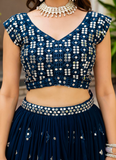 Sequence Embroidered Georgette Teal Blue Wedding Wear Lehenga Choli