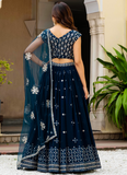 Sequence Embroidered Georgette Teal Blue Wedding Wear Lehenga Choli