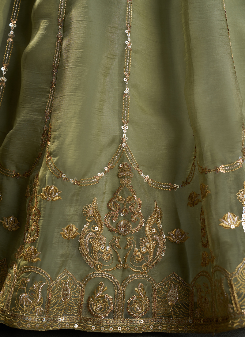 Sequence Embroidered Green Pure Organza lehenga choli With Dupatta
