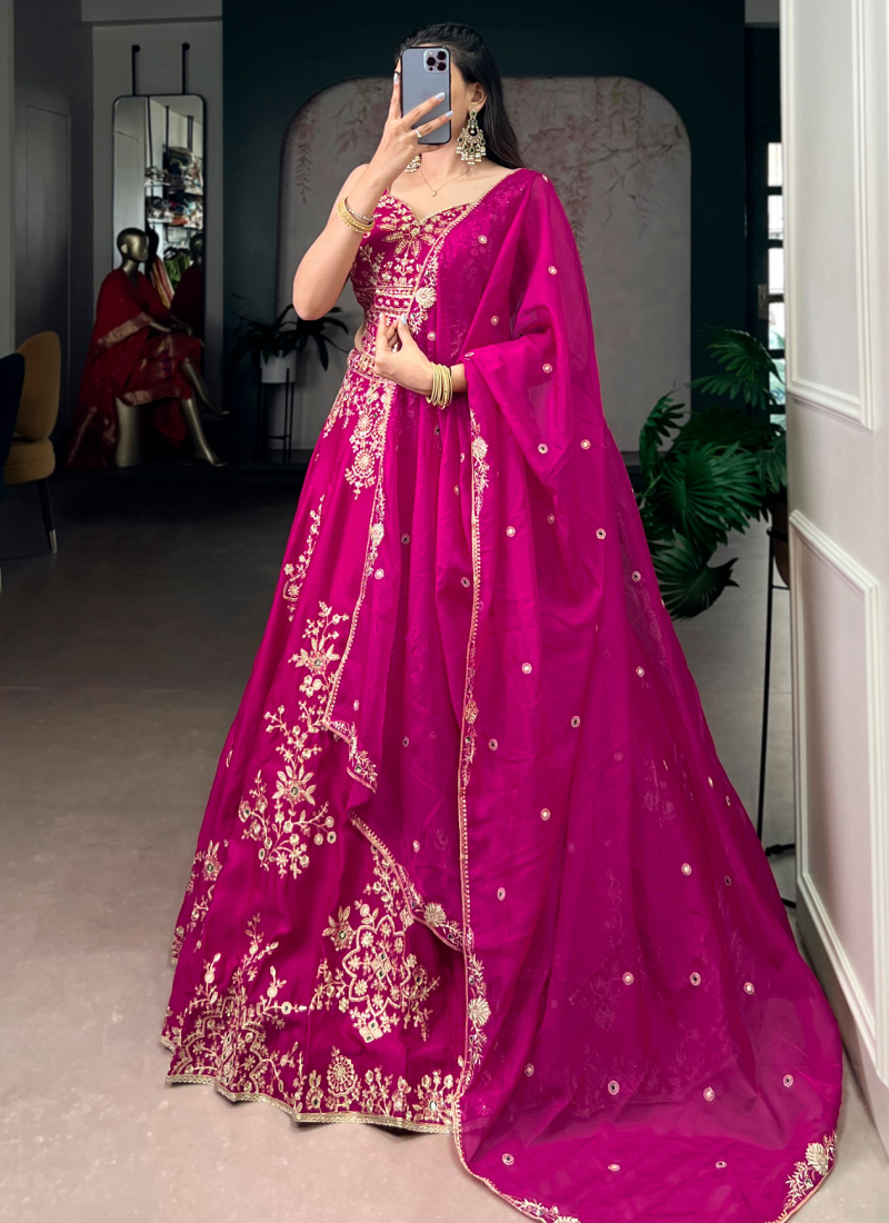 Sequence Embroidered Heavy Fancy Silk Pink Lehenga Choli With Dupatta