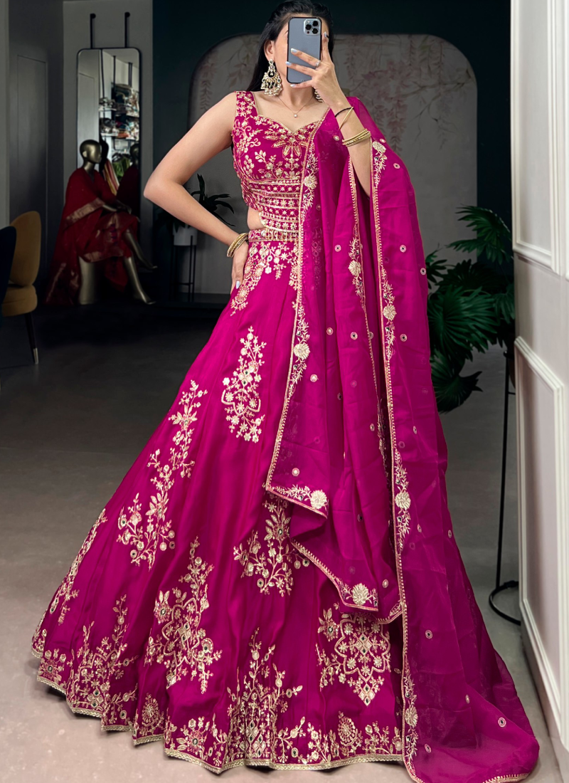 Sequence Embroidered Heavy Fancy Silk Pink Lehenga Choli With Dupatta