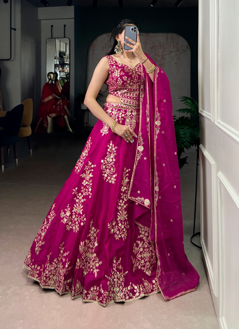 Sequence Embroidered Heavy Fancy Silk Pink Lehenga Choli With Dupatta