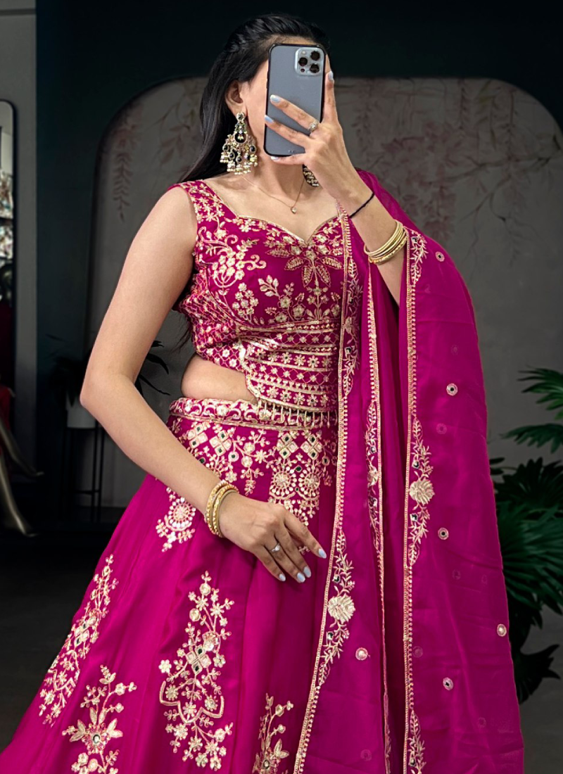 Sequence Embroidered Heavy Fancy Silk Pink Lehenga Choli With Dupatta