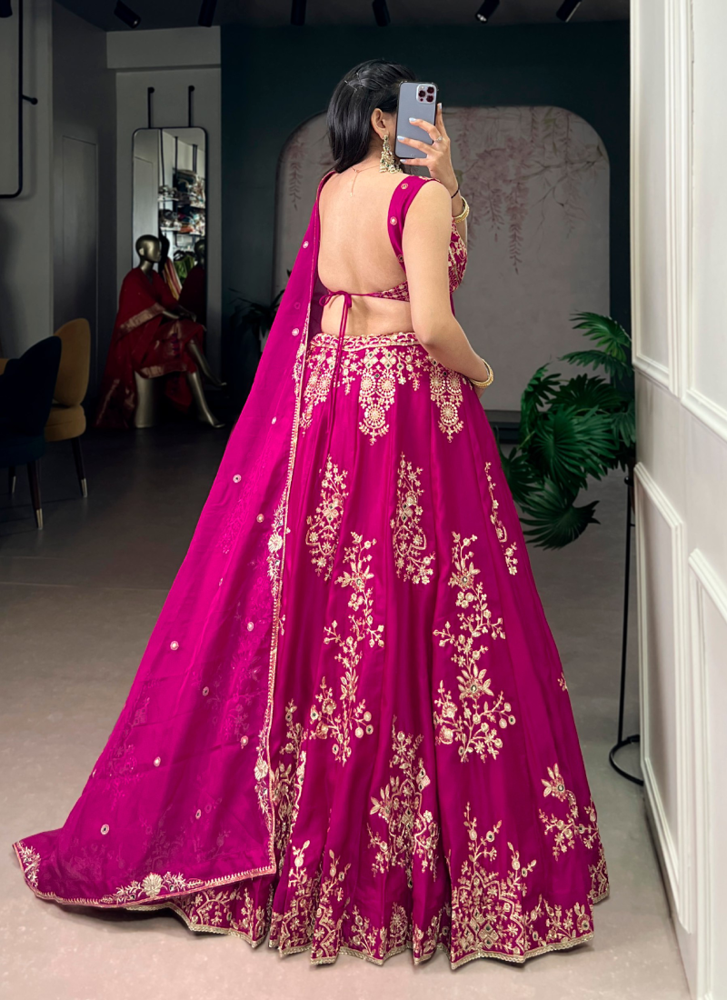 Sequence Embroidered Heavy Fancy Silk Pink Lehenga Choli With Dupatta