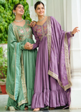 Sequence Embroidered Stylist Lavender Vichitra Silk Long Anarkali