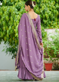 Sequence Embroidered Stylist Lavender Vichitra Silk Long Anarkali