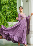 Sequence Embroidered Stylist Lavender Vichitra Silk Long Anarkali